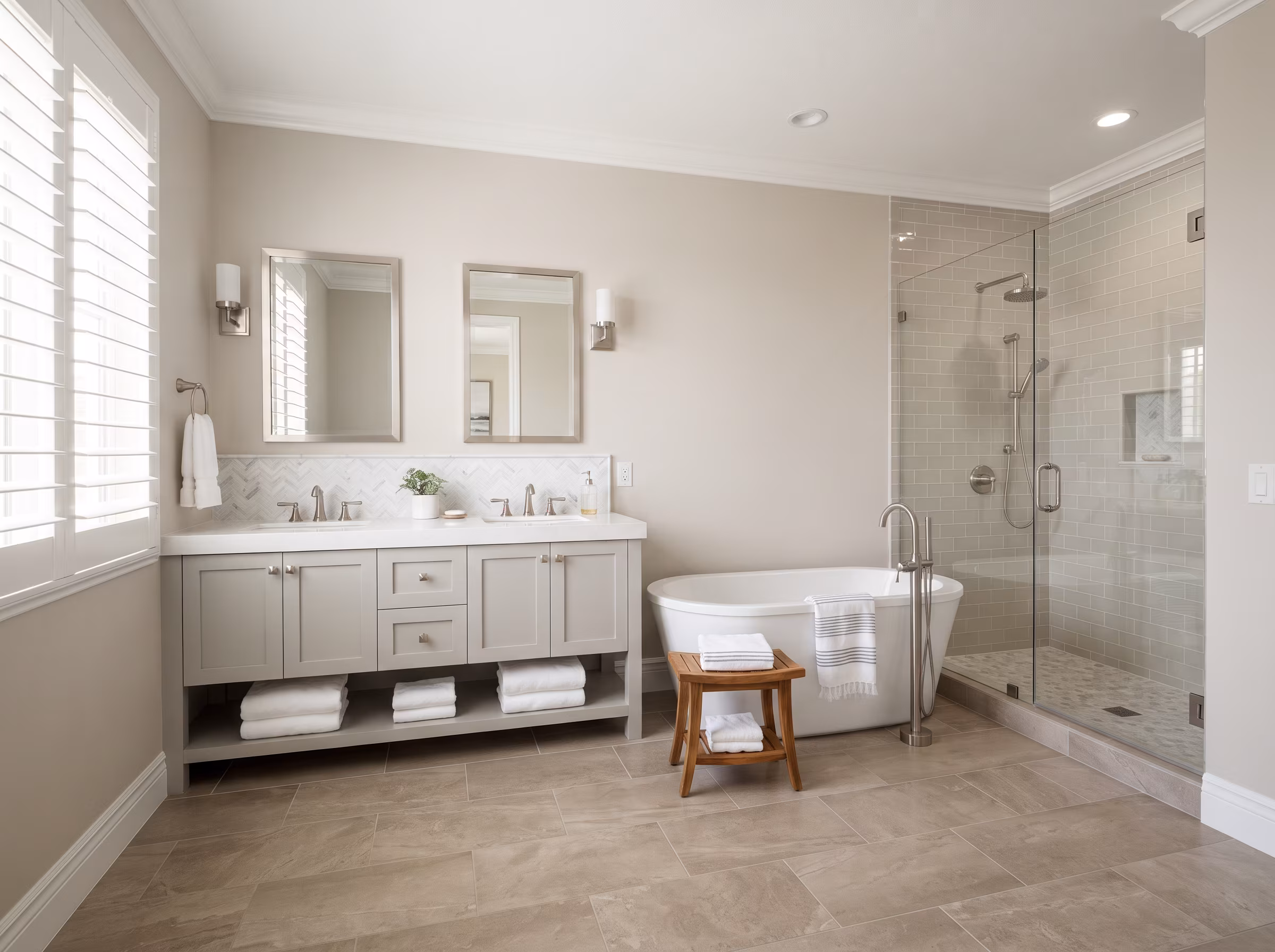 Transitional bathroom with classic proportions and contemporary fixtures