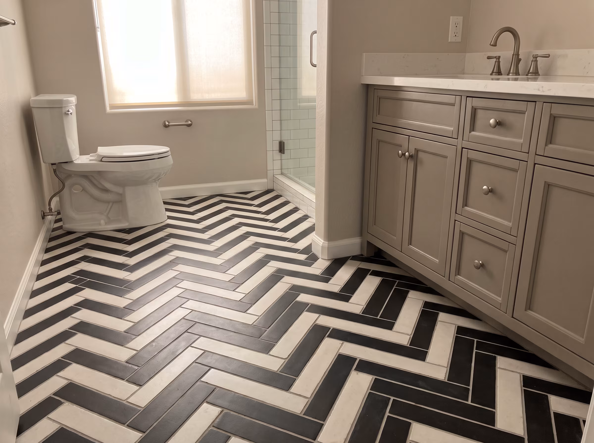 Smaller mosaic tile used for texture and wet-zone grip