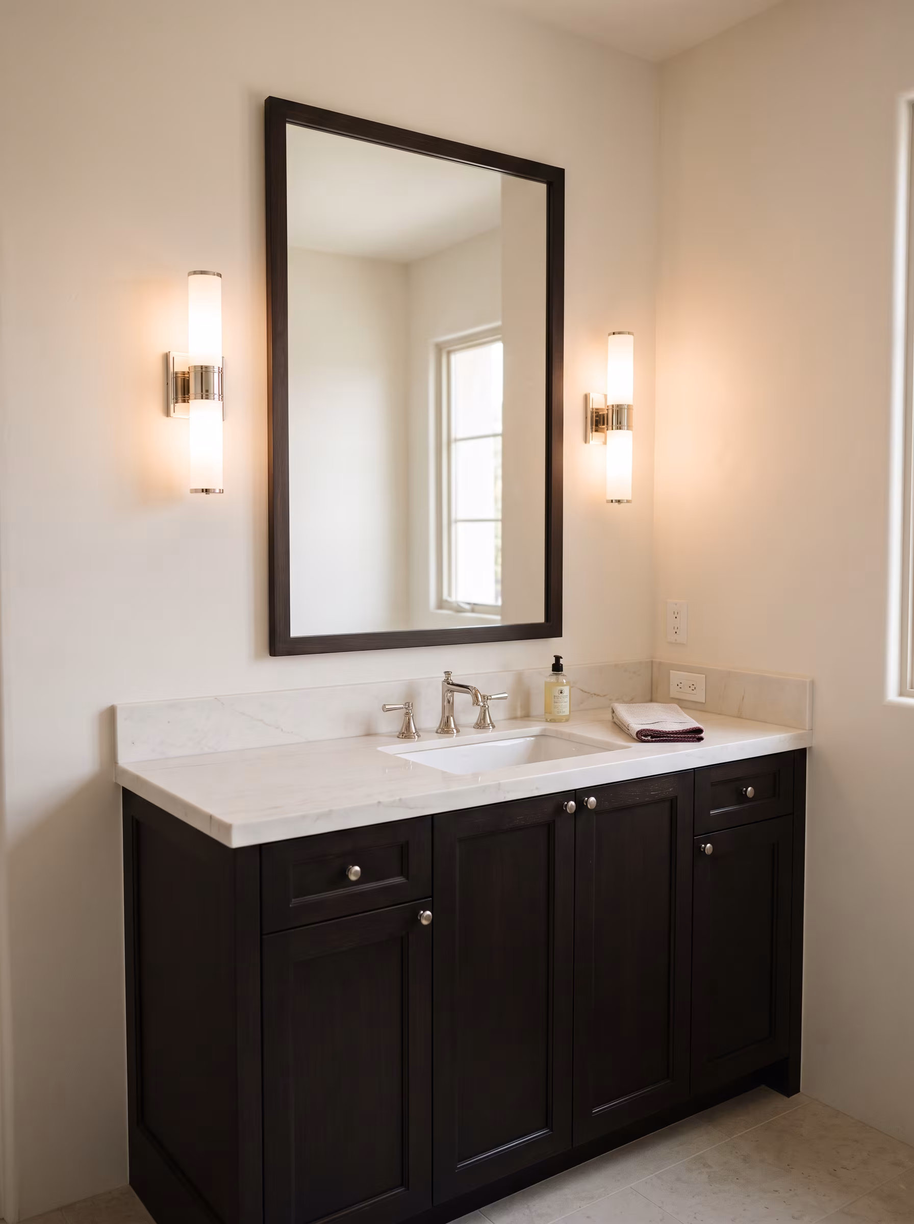 Shower and tub alcove with wet-rated lighting over the bathing zone