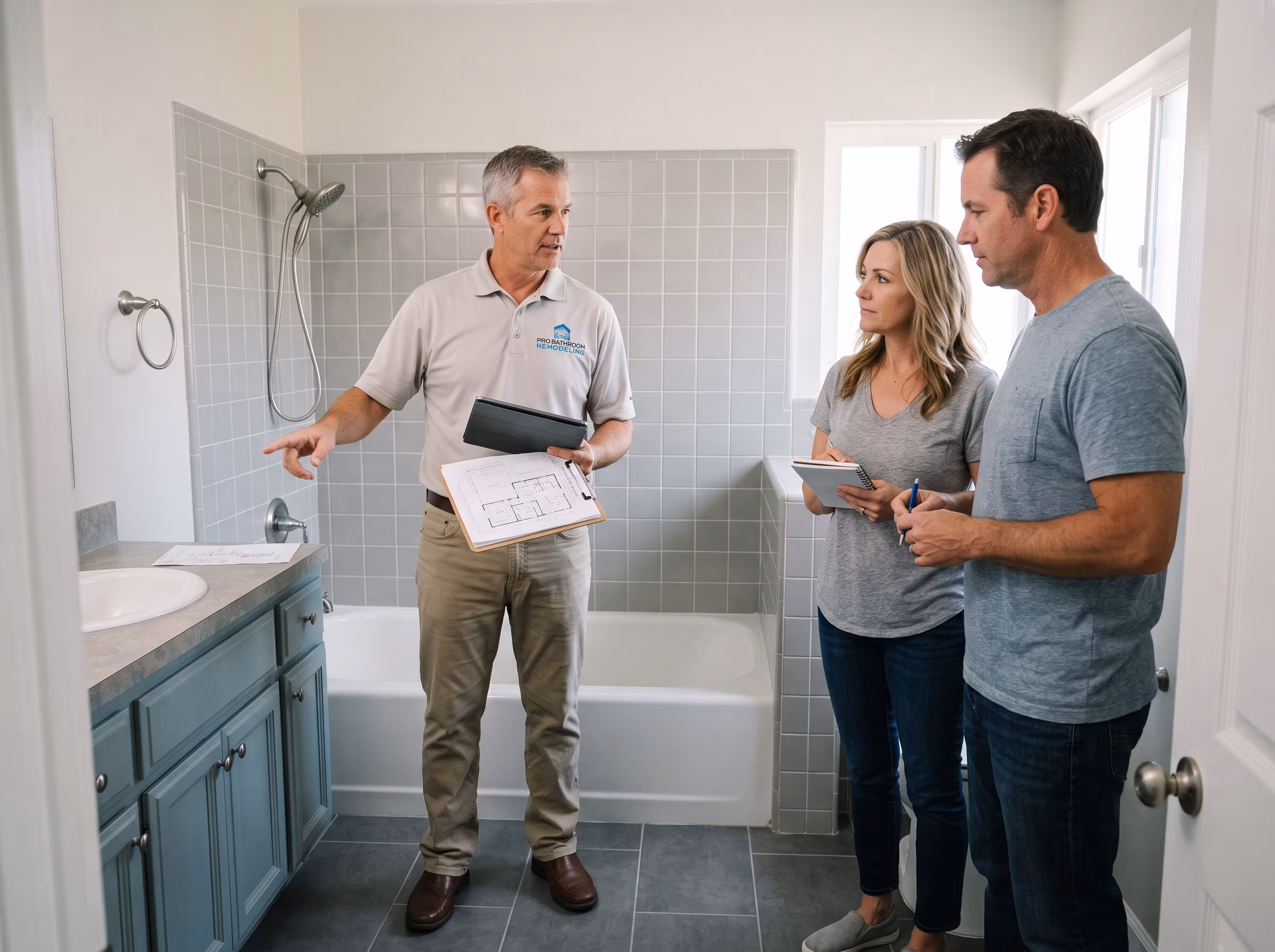 Walk-in shower stall before conversion to a bathtub