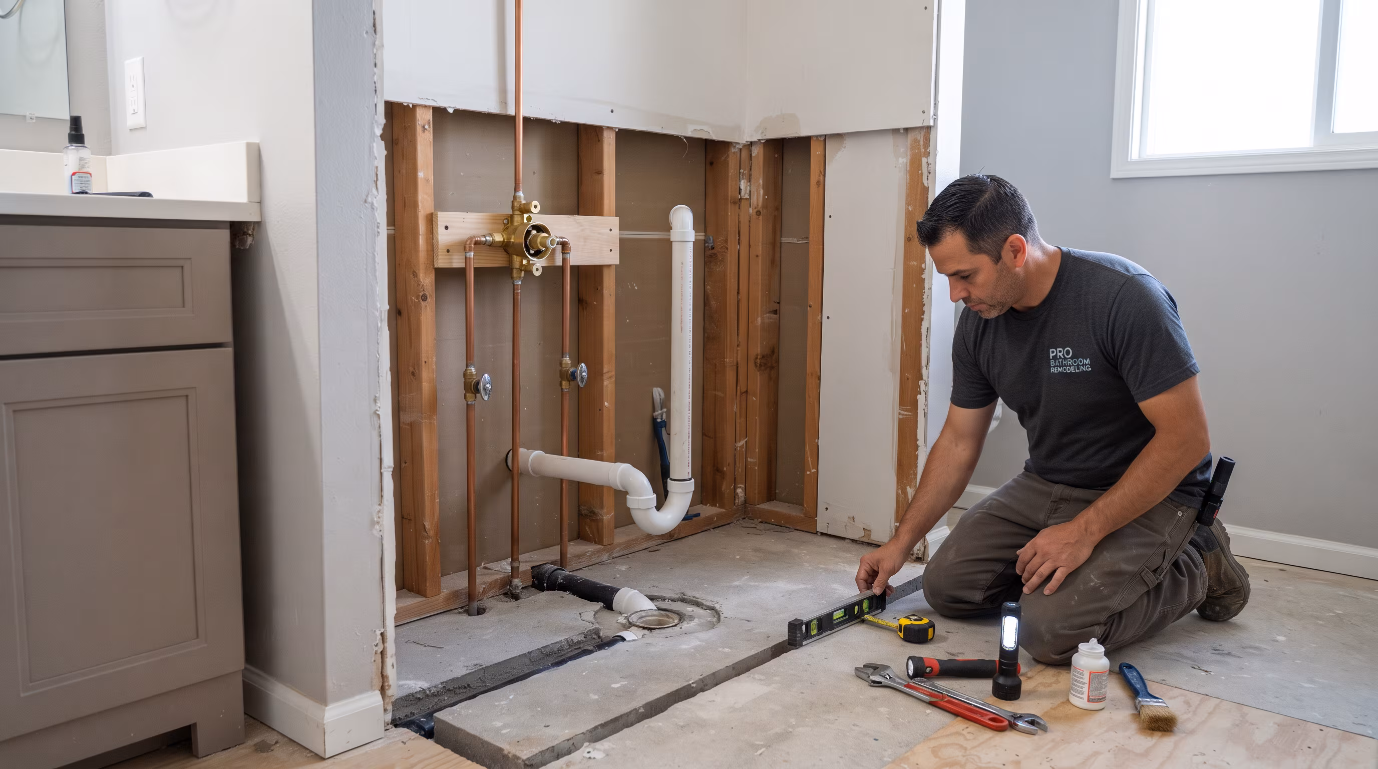 Existing shower enclosure before removal