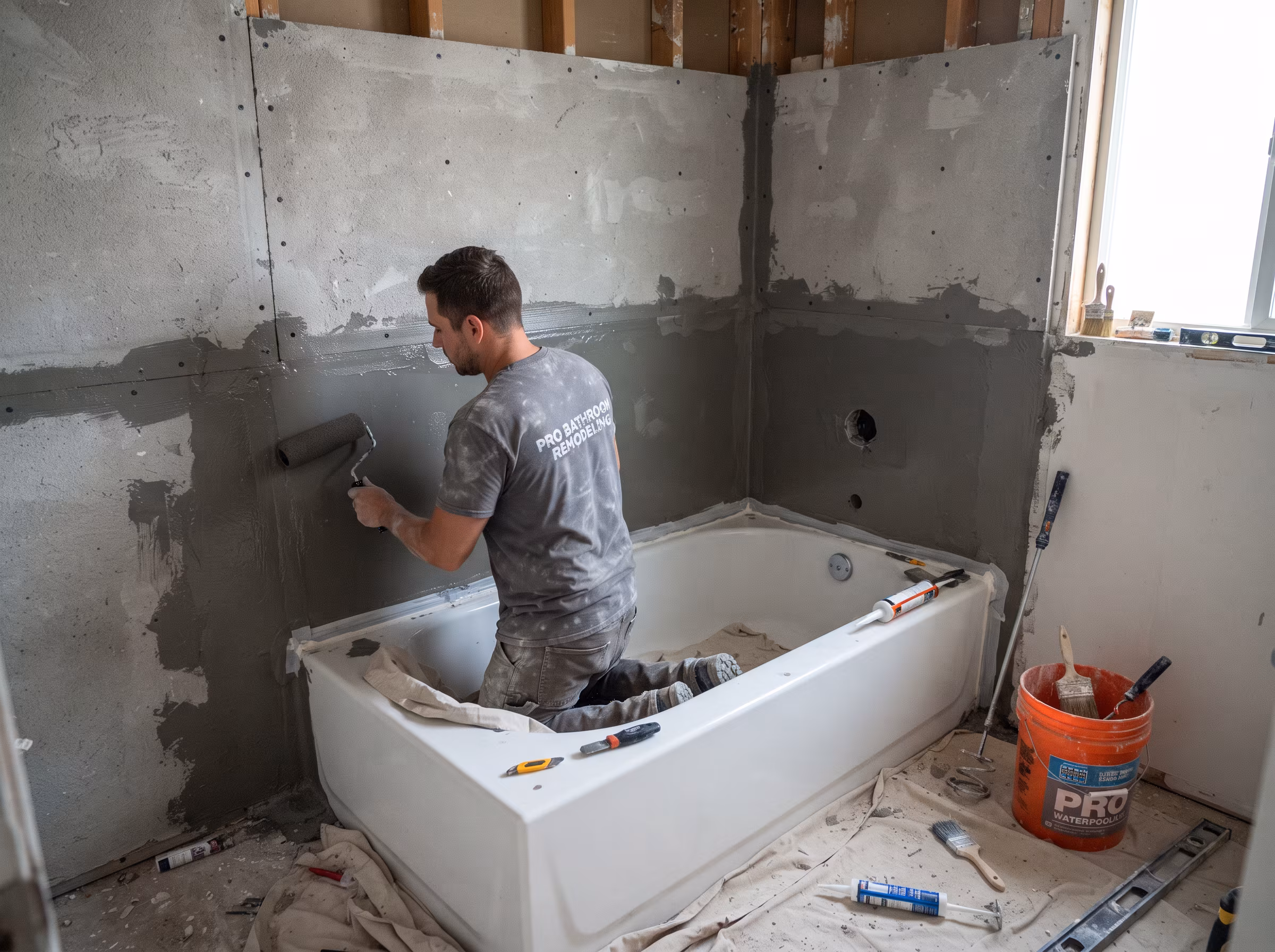 Finished bathroom with restored bathtub after conversion