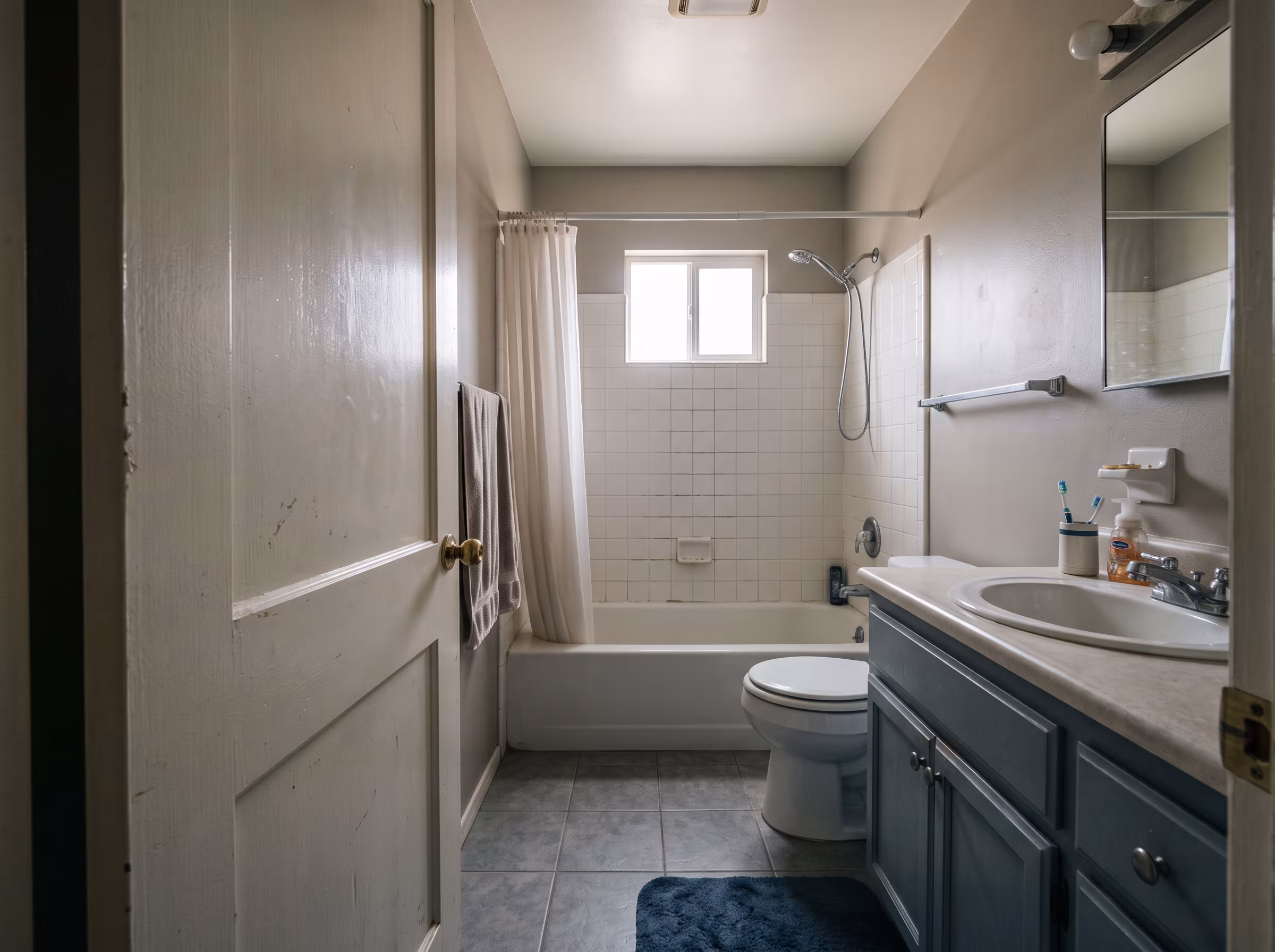 Before: Standard alcove bathtub in residential bathroom