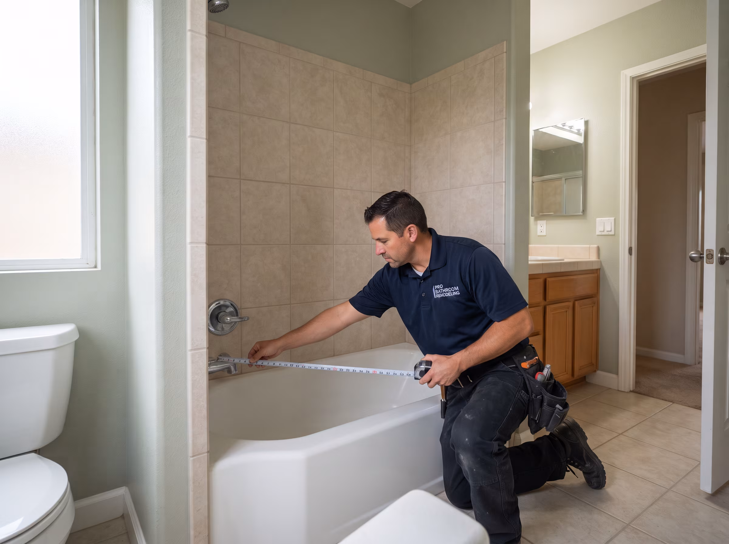 Open walk-in shower that replaced an alcove bathtub