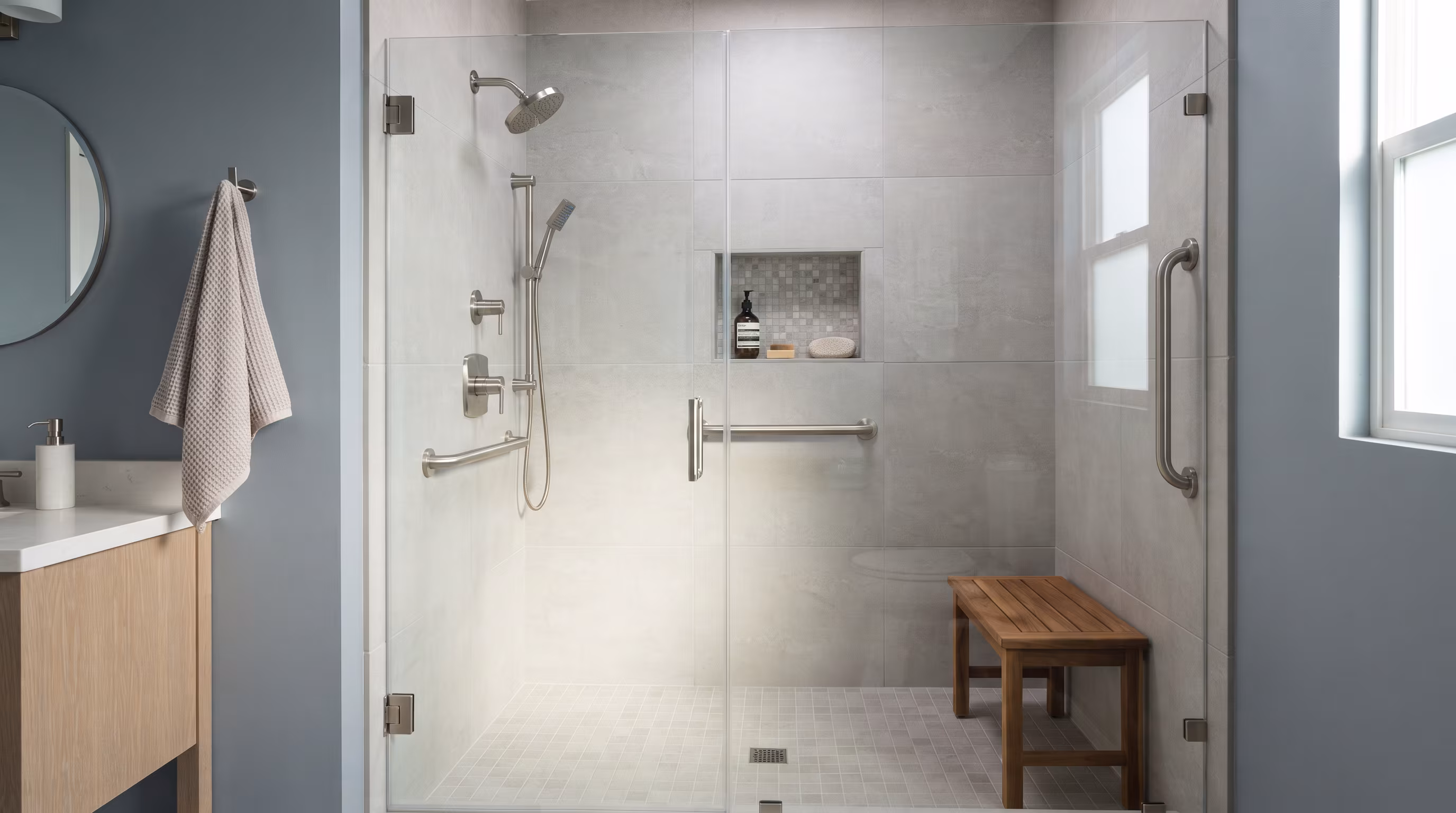 Finished walk-in shower ready for walkthrough