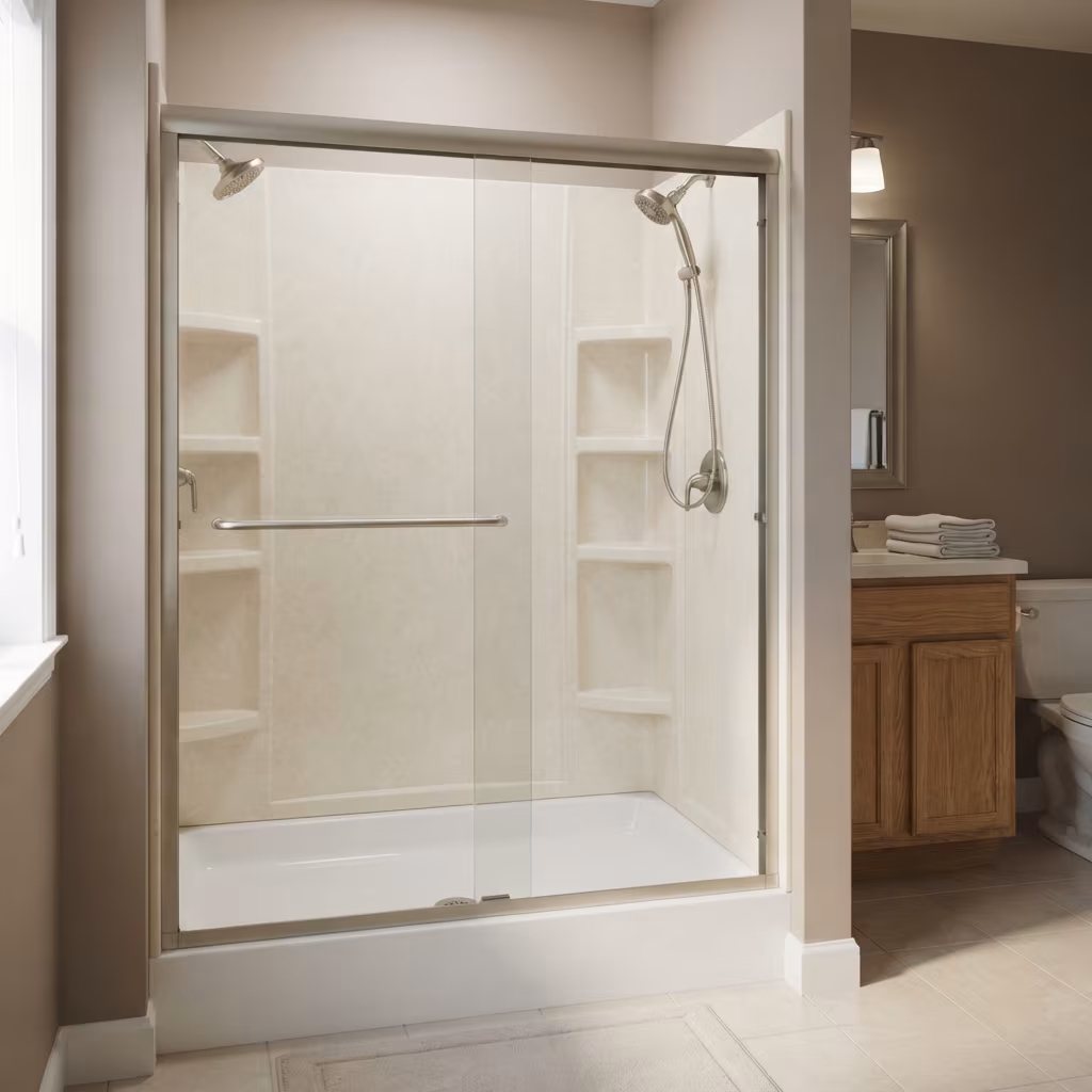 Prefabricated shower kit in a residential bathroom