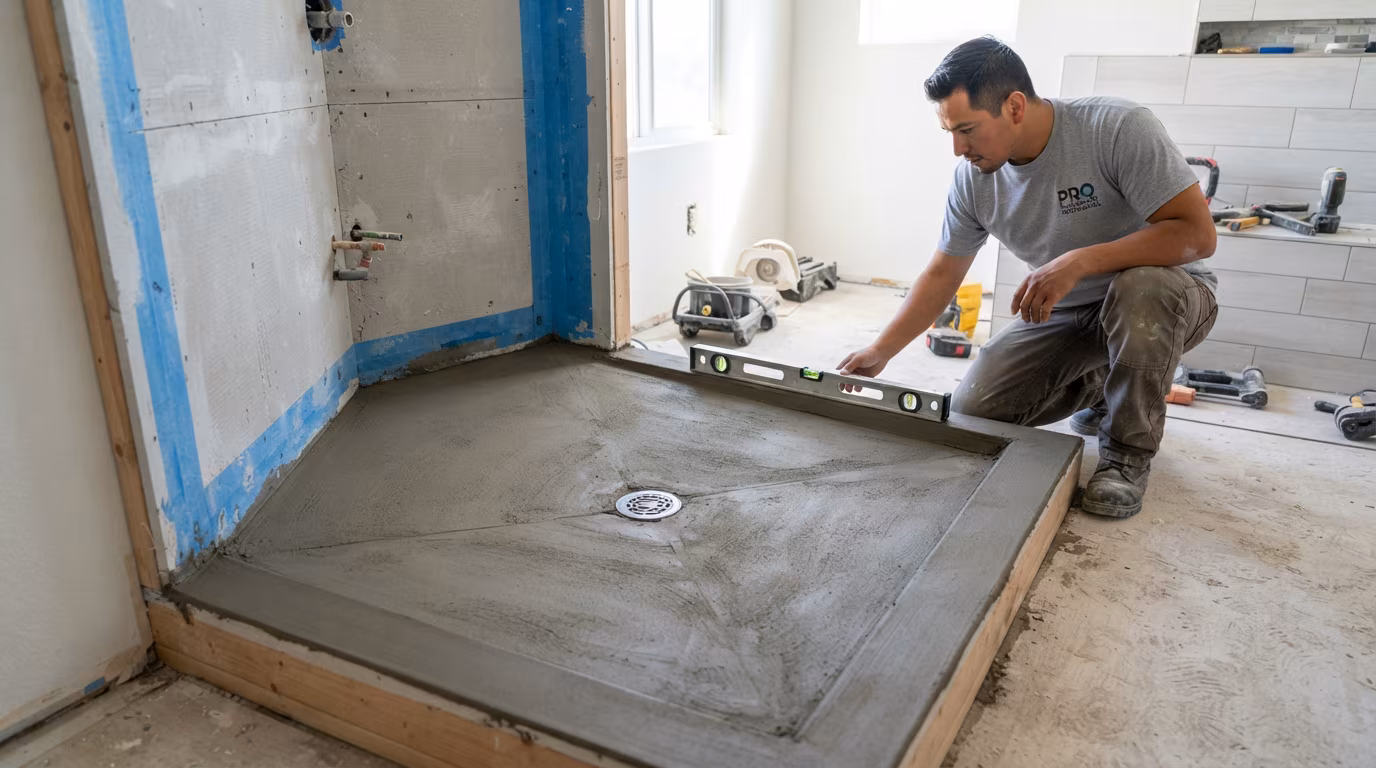 Sloped tiled shower floor toward the drain