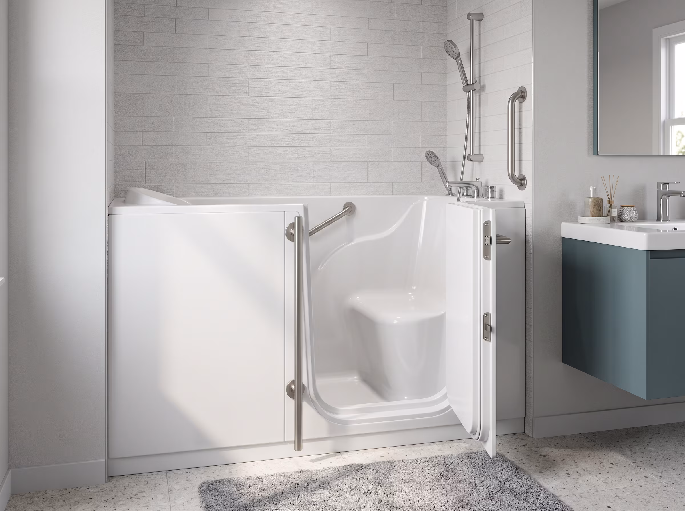Soaking bathtub sized for a seated bathing position