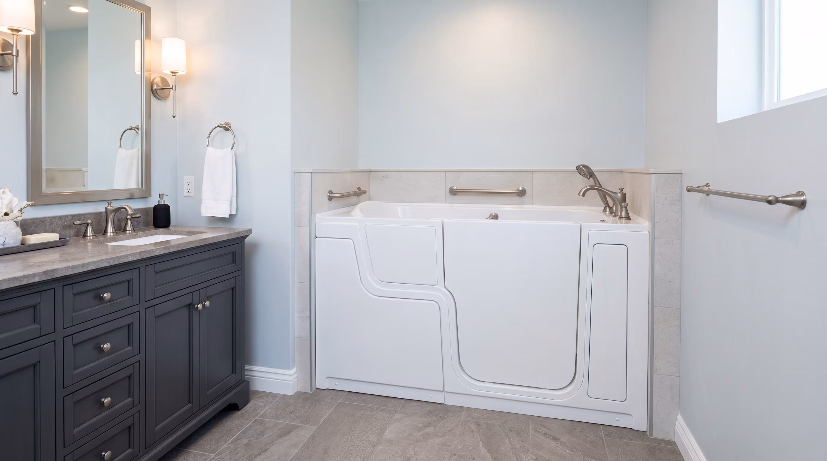 Finished spa bathroom with a soaking tub after installation